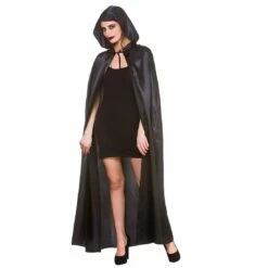 Deluxe Satin Hooded Cape Black Vampire Goth Widow Fancy Dress -Snazaroo Sales AC 9406 1600 1 99238.1566567839.1100.1100
