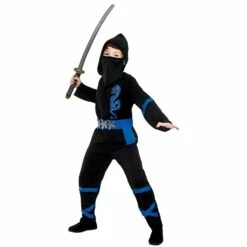 Kids Power Ninja Japanese Fighter Black Halloween Costume -Snazaroo Sales BlackBlueNinjaCostume