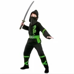Kids Power Ninja Japanese Fighter Black Halloween Costume -Snazaroo Sales BlackGreenNinjaCostume