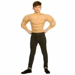 Kids Muscle Shirt Skin Colour Pecs Fancy Dress Halloween