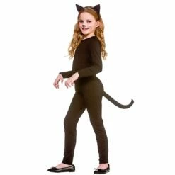Girls Black Cat Suit Costume Fancy Dress Kitty Tail Ears