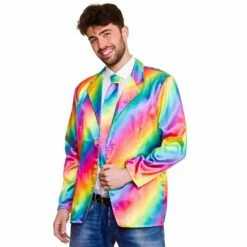 Mens Rainbow Jacket & Tie Fancy Dress Halloween Stag Pride