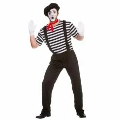 Mens Mime Artist French Style Silent Theatre Stripe Fancy Dress