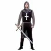 Mens Medieval Black Knight Costume Tunic Chain Mail Hood Belt -Snazaroo Sales EM 3274 opt