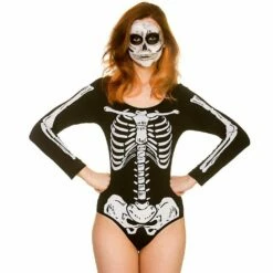 Skeleton Leotard Day Of The Dead Fancy Dress Costume Bones