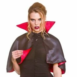 Deluxe Mini Vampire Cape Black Red Fancy Dress Halloween 36cm
