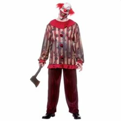 Mens Vintage Circus Clown With Mask Horror Costume Red Black