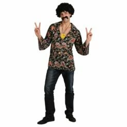 Mens 1960s Hippie Shirt Flower Power Halloween Costume
