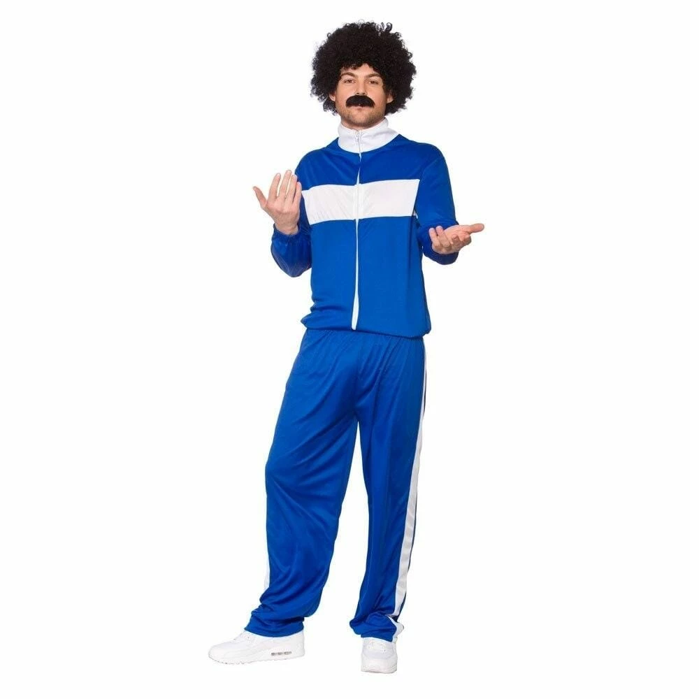 Mens 80s Retro Tracksuit Blue Fancy Dress Halloween Costume 3 Mens 80s Retro Tracksuit Blue Fancy Dress Halloween Costume