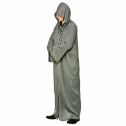 Adults Long Grey Hooded Jedi Robe Halloween Accessory