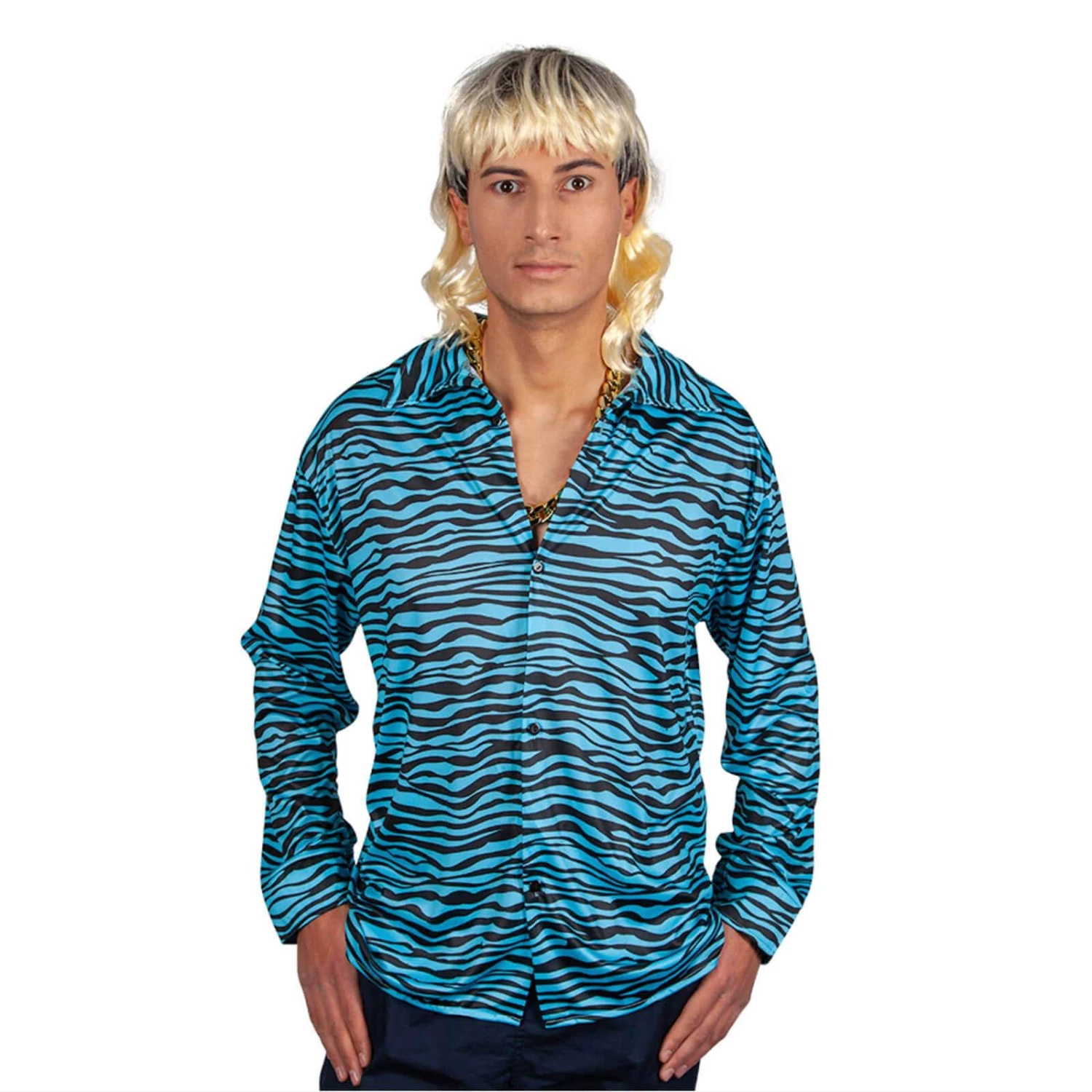 Mens Exotic Tiger Shirt Blue Black Animal Print Fancy Dress 3 Mens Exotic Tiger Shirt Blue Black Animal Print Fancy Dress