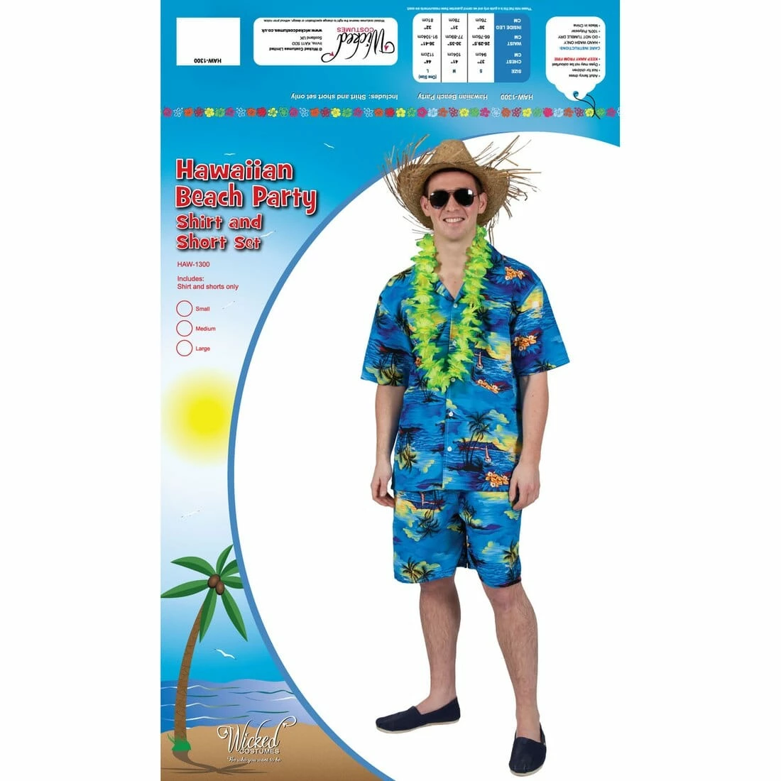 Blue Palm Hawaiian Party Guy Luau Shirt Shorts Fancy Dress 4 Blue Palm Hawaiian Party Guy Luau Shirt Shorts Fancy Dress - Image 2