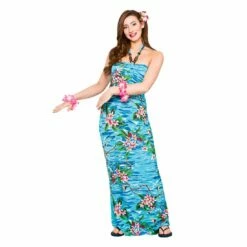 Hawaiian Long Dress Orchid Ocean Fancy Dress Summer Party