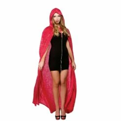 Womens Deluxe Red Velvet Hooded Cape Fancy Dress Halloween